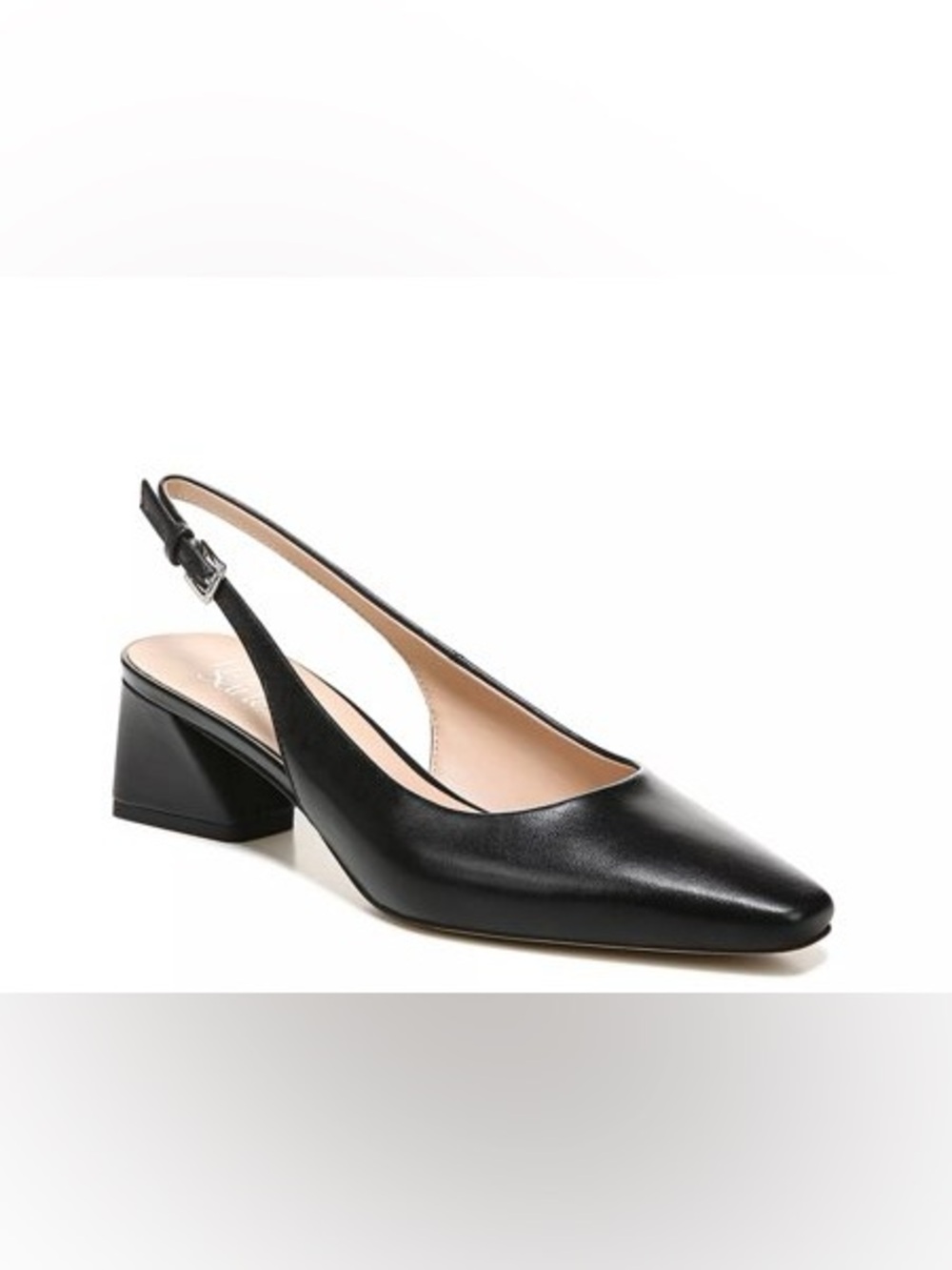 Franco Sarto Black Leather Slingback Block Heel Mule